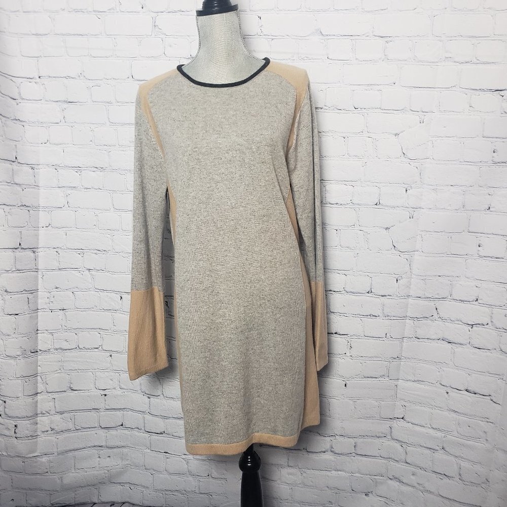 Magashoni 100% Cashmere Colorblock gray camel Sweater Dress NWT size XL designer